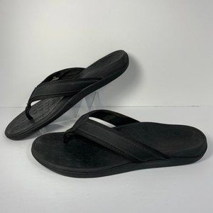 Vionic Tide Toe Orthotic Black Leather trim Flip Flops Men's 11